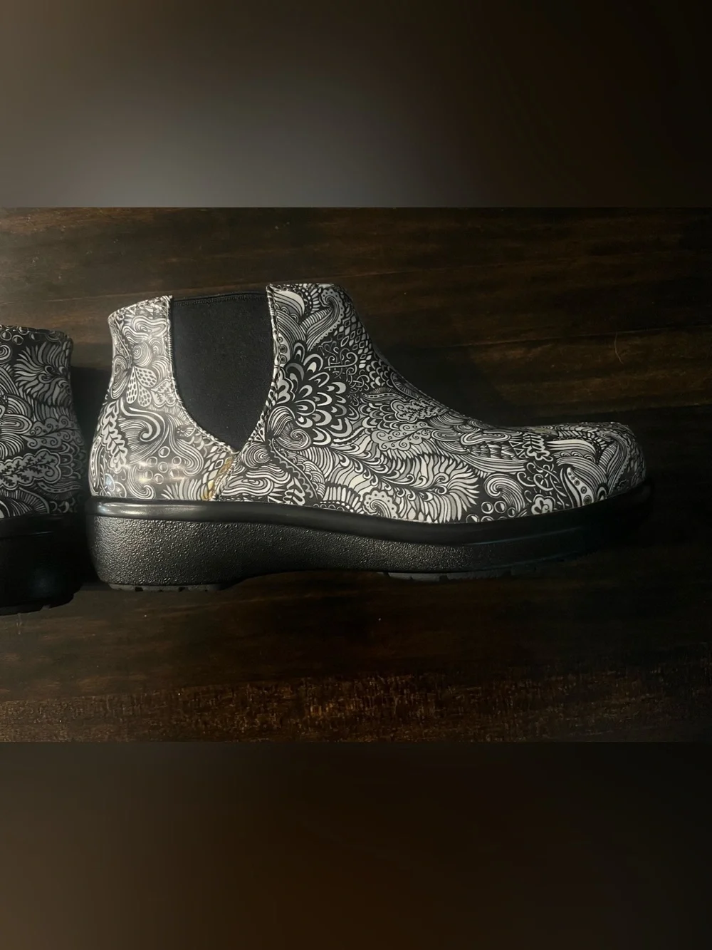 Alegria Black & White Patterned Ankle Rain Boots